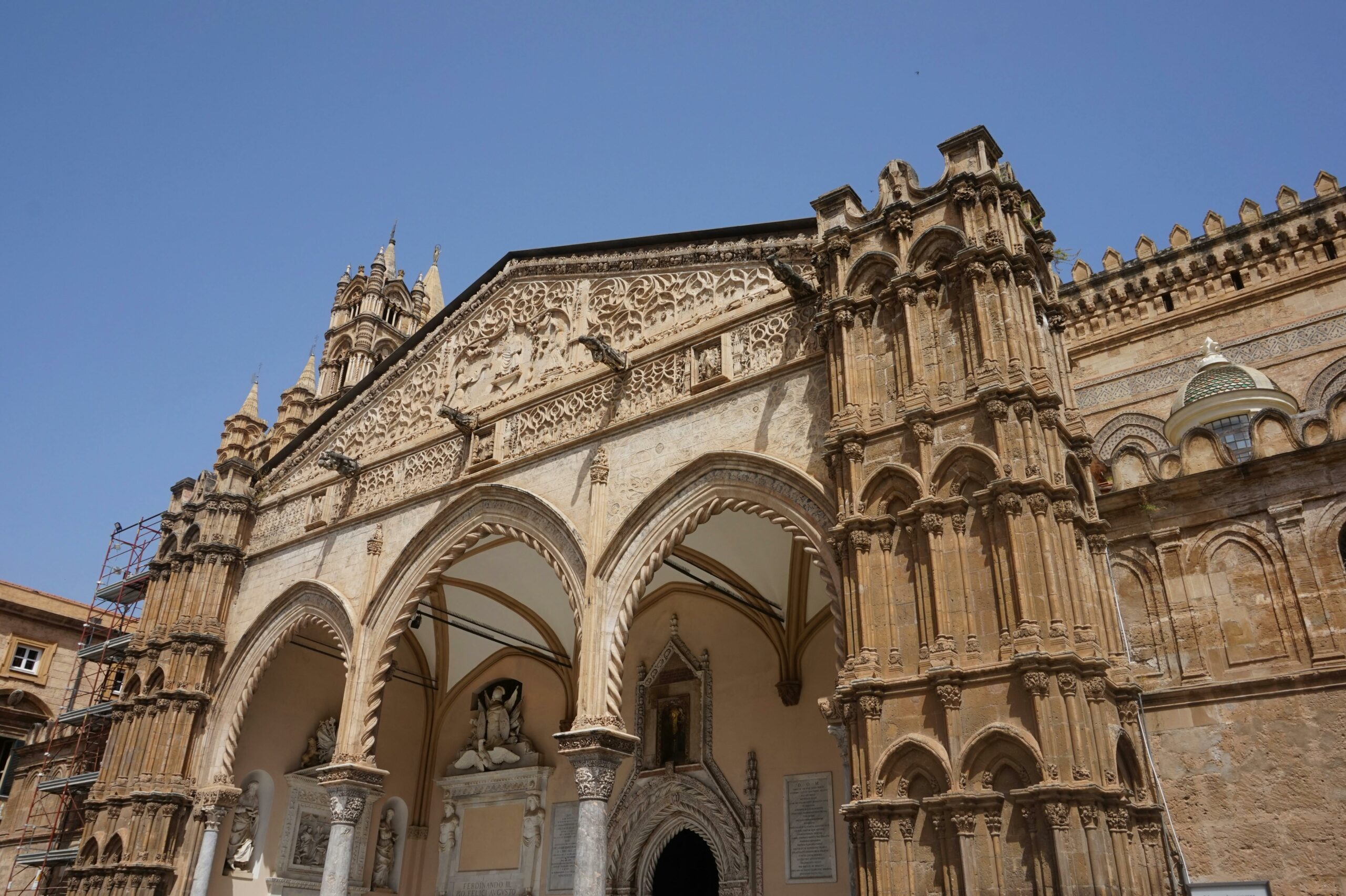 Low Angle Shot of the Palermo Cathedral Facade, Sicily, Italy